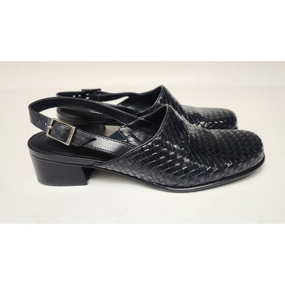 Trotters Alison Vintage Black Woven  Leather Slingback Heel Sandal Shoes Size 6M - Picture 2 of 8